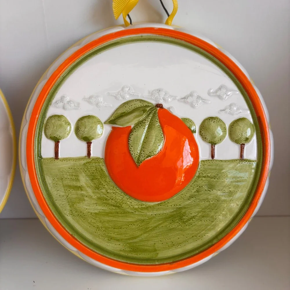 Vtg Dept 56 Ceramic Fruit Jelly Mold Wall Decor Set of 2 Pear Orange Pair 7.25